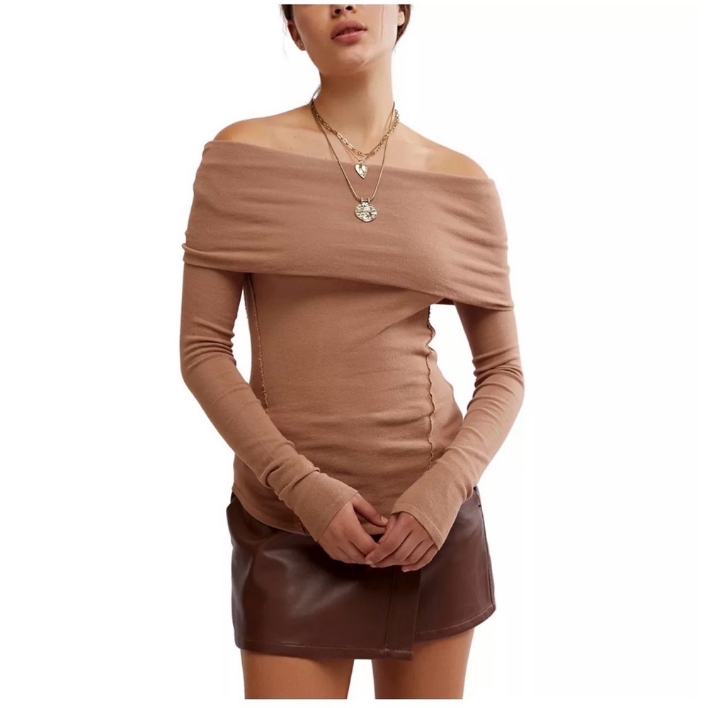 Free people  | Iris Layering Top Camel color long sleeve flattering Tee Sz S